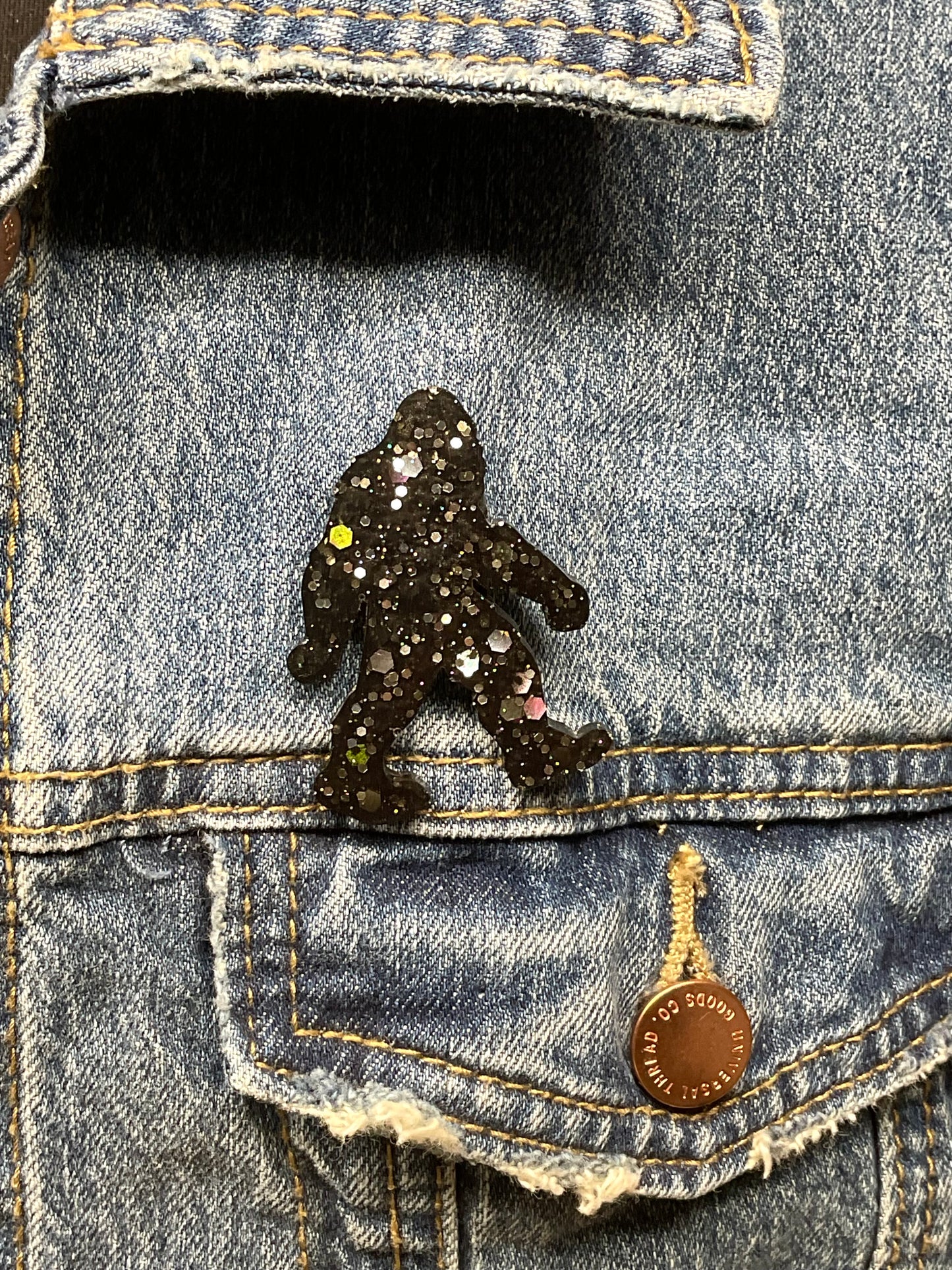 Black Glittery Bigfoot Pin