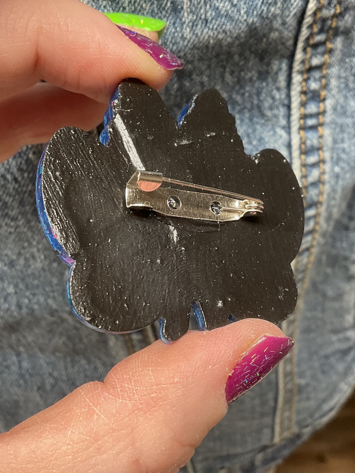 Blue Glitter Mothman Pin