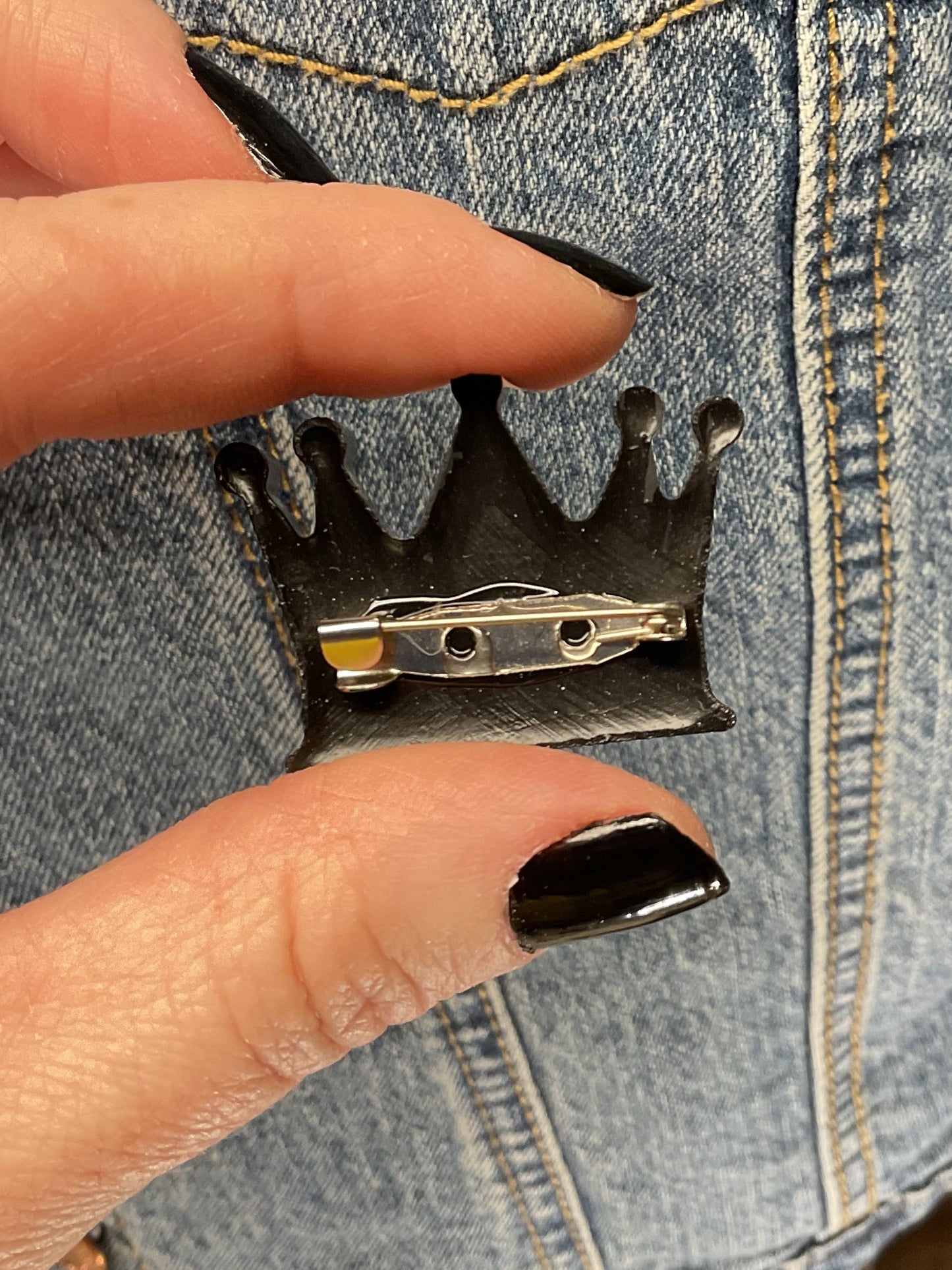 Black Crown Pin with Holographic Glitter