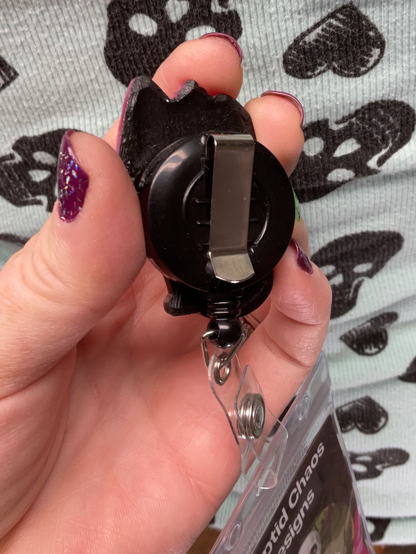 Hot Pink & Black Chupacabra Retractable Badge Reel-Glow In The Dark