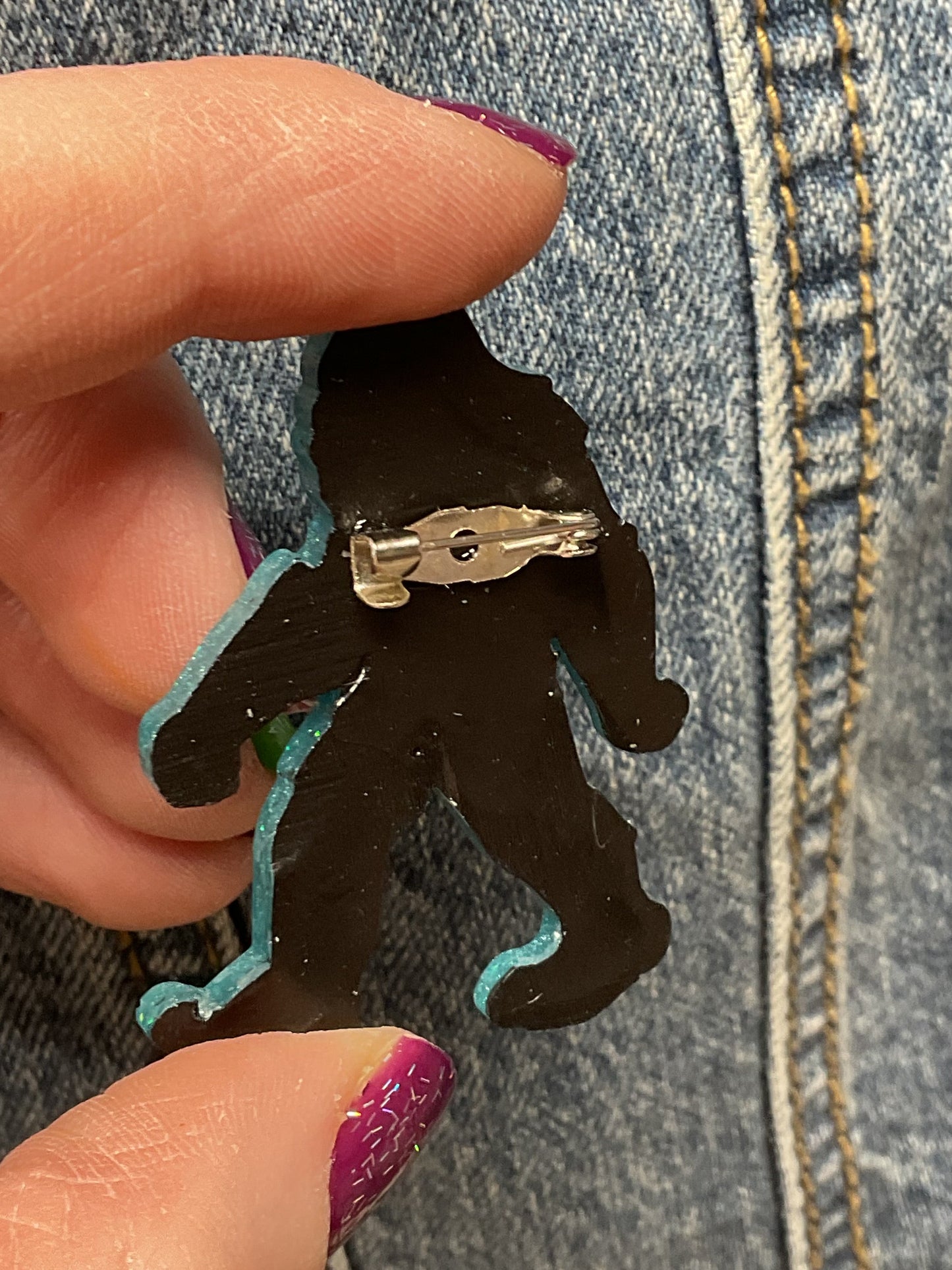 Teal Glitter Bigfoot Pin