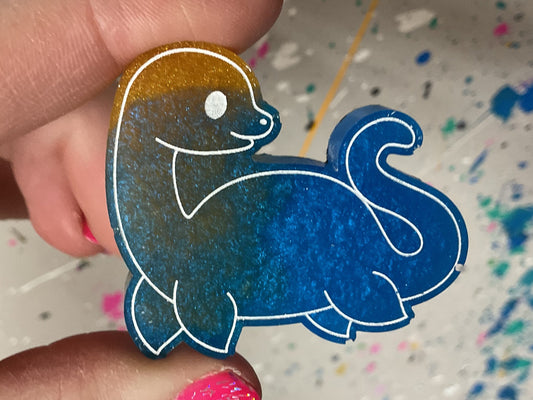 Small Loch Ness Monster Yellow Blue Magnet Glow in the Dark