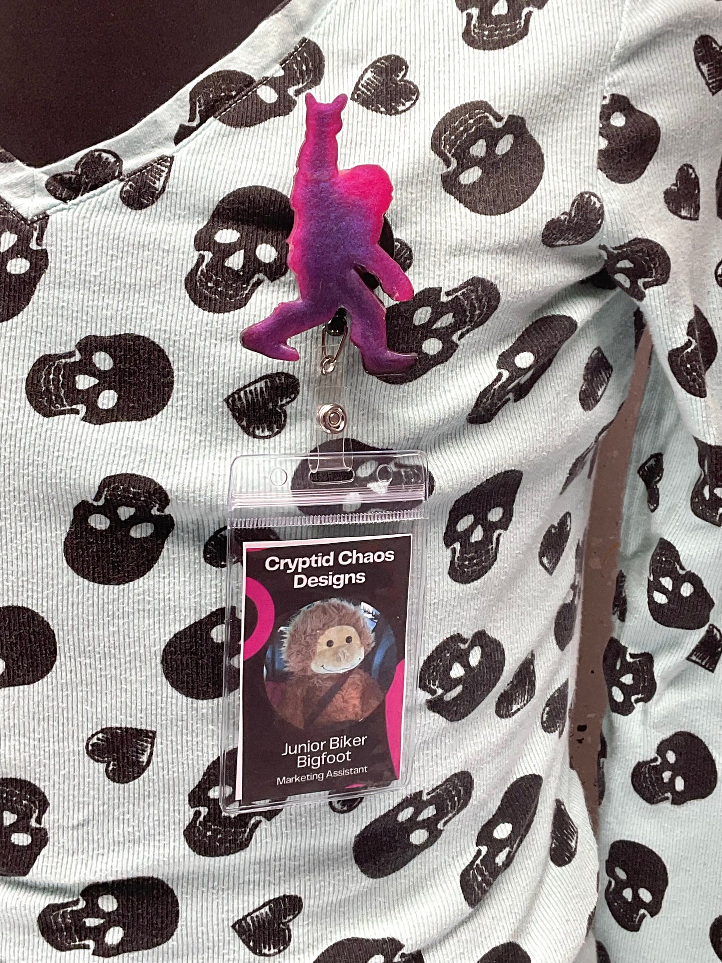 Purple & Pink Bigfoot Rock Hand Retractable Badge Reel-Glow in the Dark