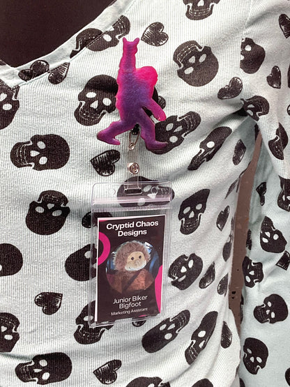 Purple & Pink Bigfoot Rock Hand Retractable Badge Reel-Glow in the Dark