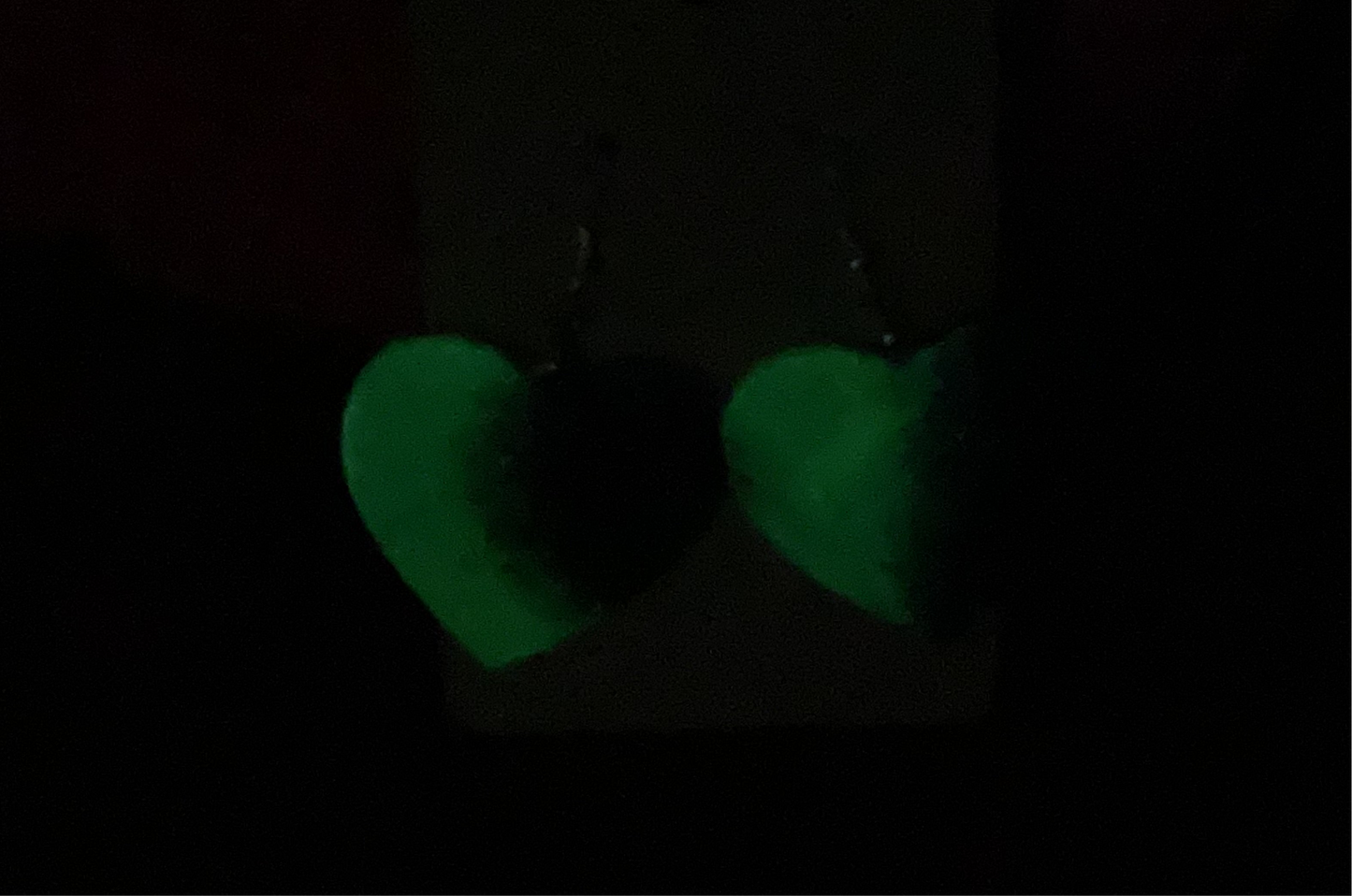 Green & Black Heart Hypoallergenic Earrings - Glow in the Dark