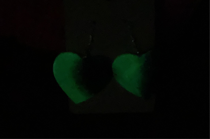 Green & Black Heart Hypoallergenic Earrings - Glow in the Dark