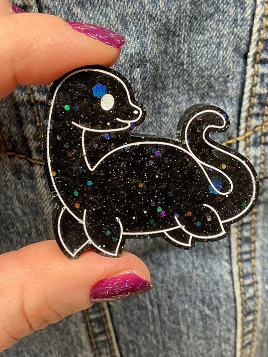 Black Glittery Loch Ness Monster Pin