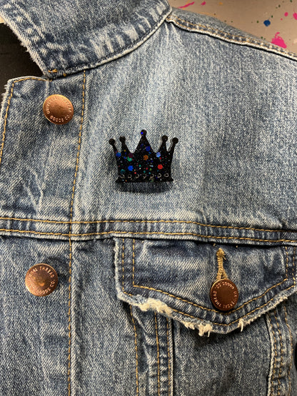 Black Crown Pin with Holographic Glitter
