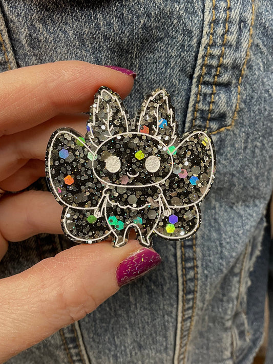 Glitter Bomb Black Mothman Pin