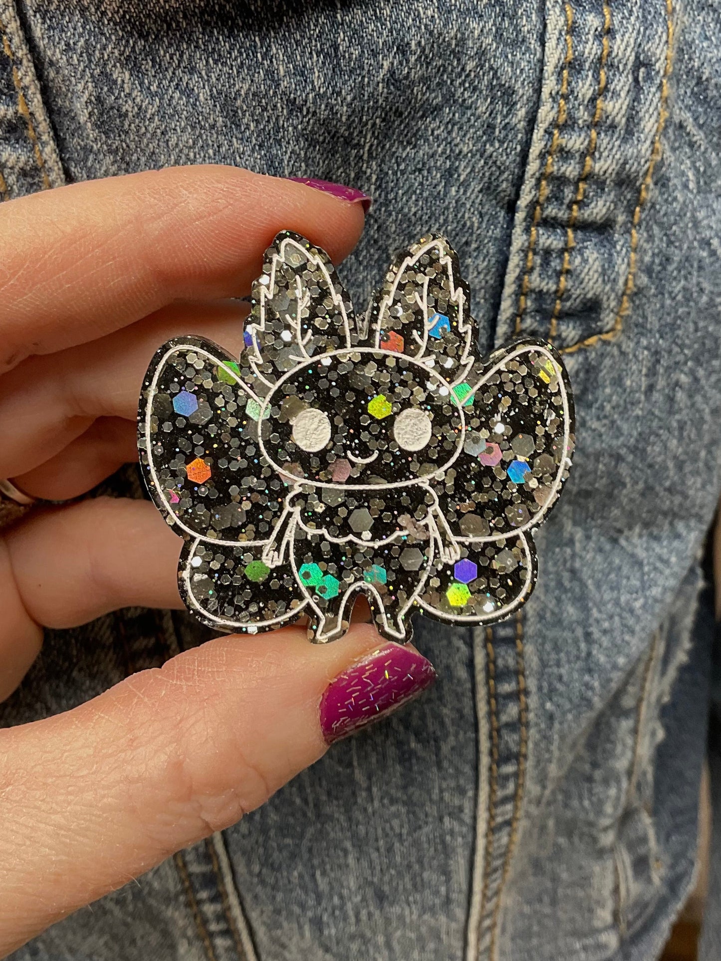 Glitter Bomb Black Mothman Pin
