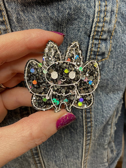 Glitter Bomb Black Mothman Pin