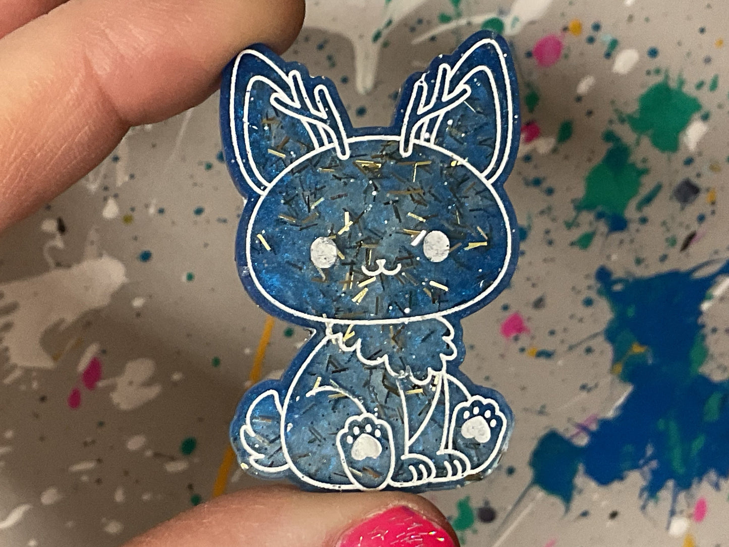 Small Blue Glitter Jackalope Magnet