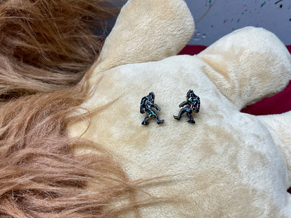 Black Holographic Glitter Bigfoot Stud Earrings Hypoallergenic