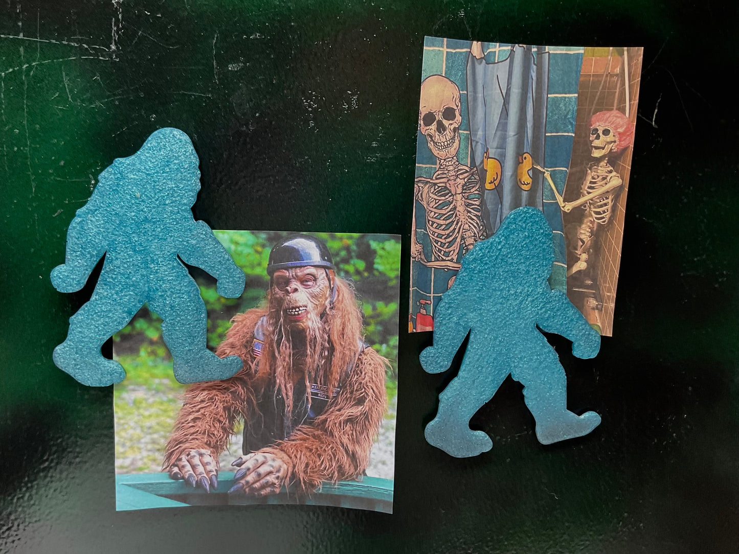 Large Teal Glitter Bigfoot Magnet - 5 Inches Tall