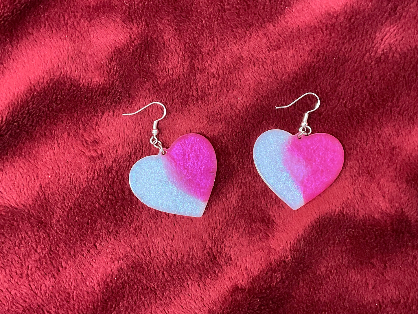 Pink & White Heart Hypoallergenic Earrings - Glow in the Dark