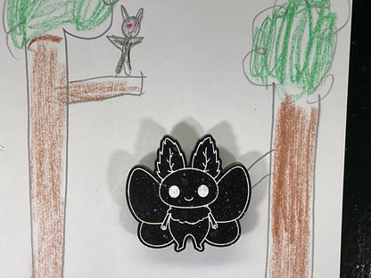 Small Black Holographic Glitter Mothman Magnet
