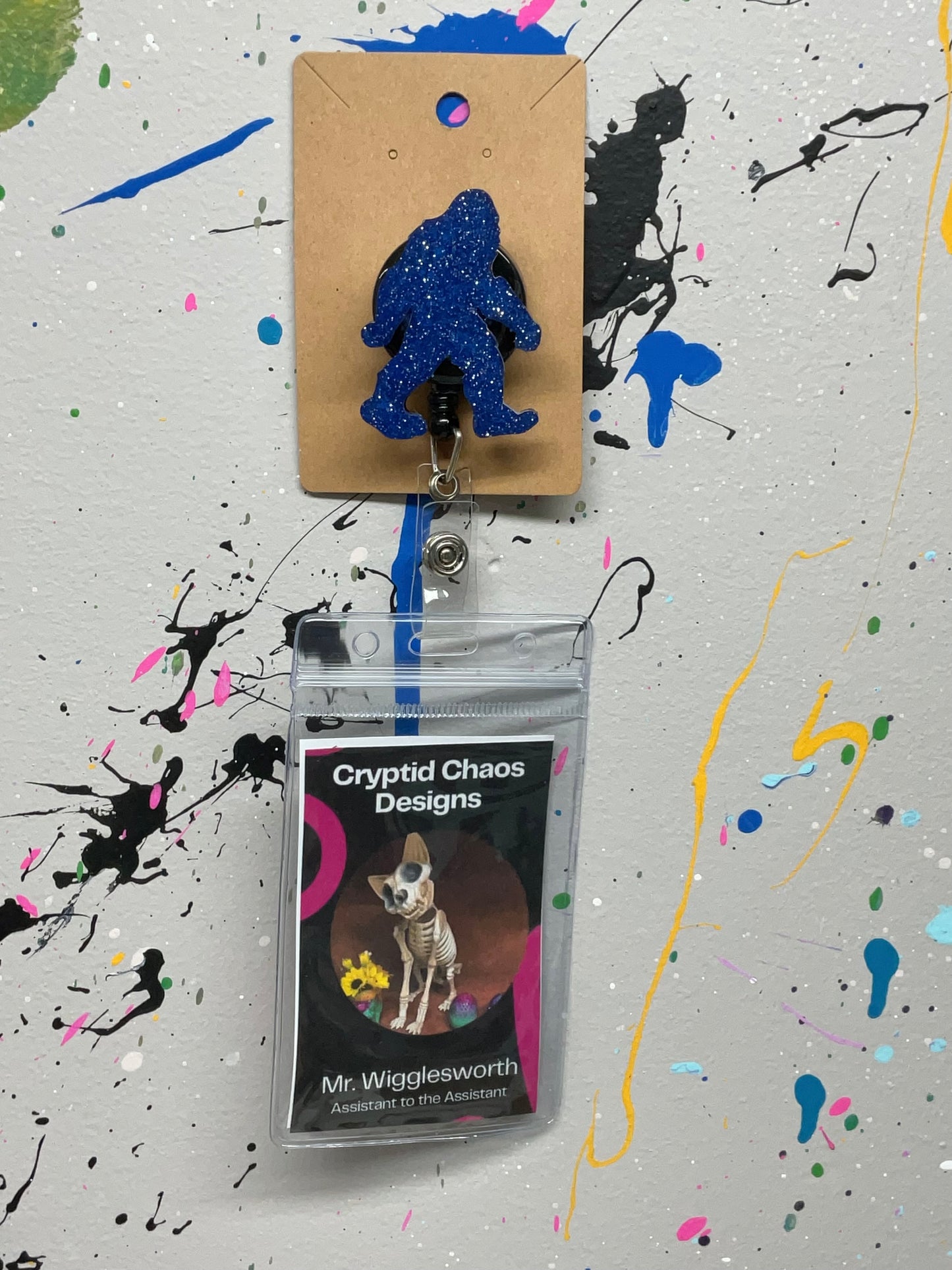 Blue with Silver Glitter Bigfoot Retractable Badge Reel