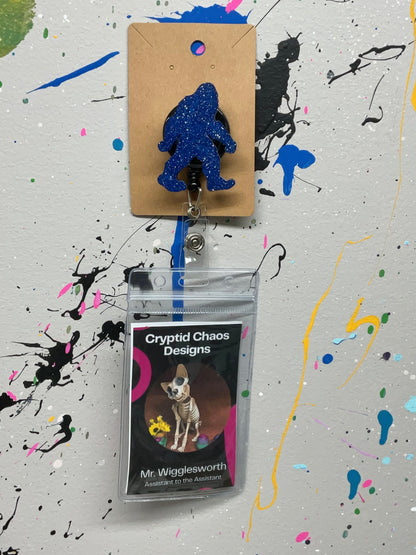 Blue with Silver Glitter Bigfoot Retractable Badge Reel