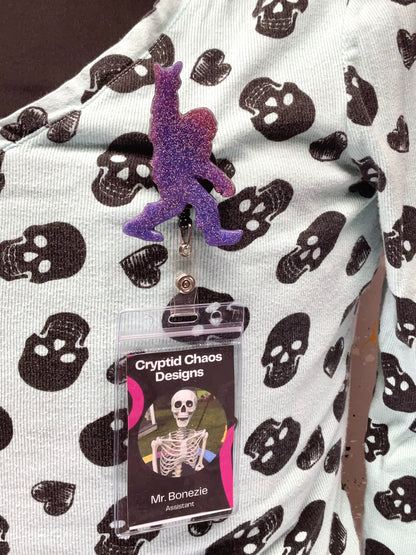 Purple & Pink Bigfoot Rock Hand Retractable Badge Reel