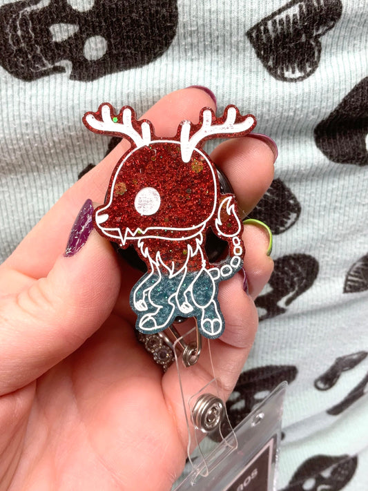 Red & Blue Glitter Wendigo Retractable Badge Reel