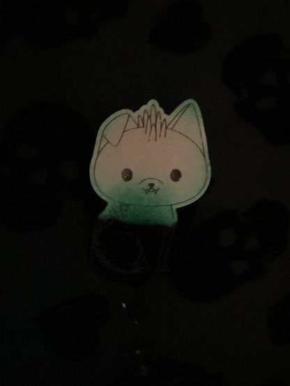 Hot Pink & Black Chupacabra Retractable Badge Reel-Glow In The Dark
