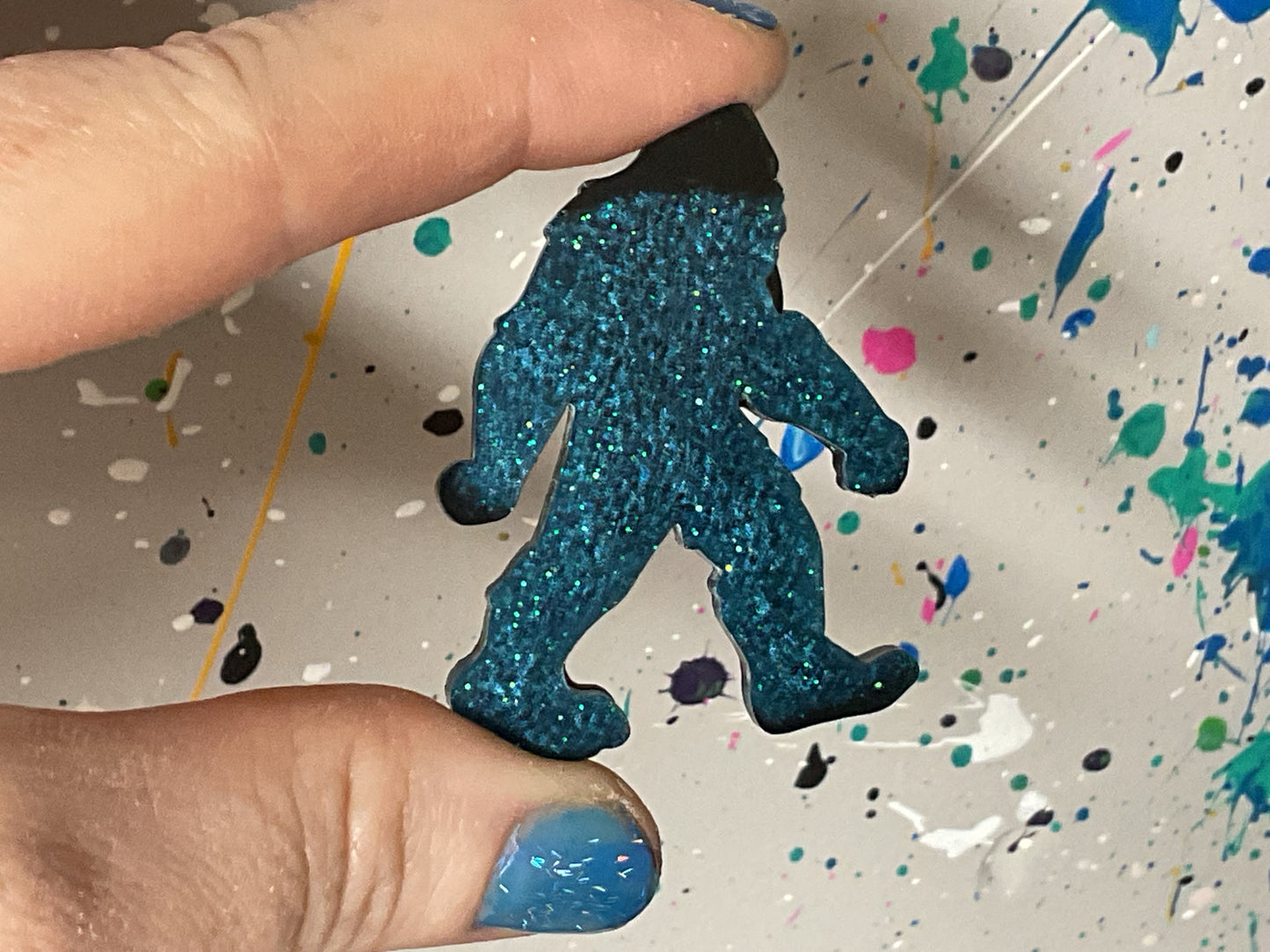 Small Teal & Black Bigfoot Magnet