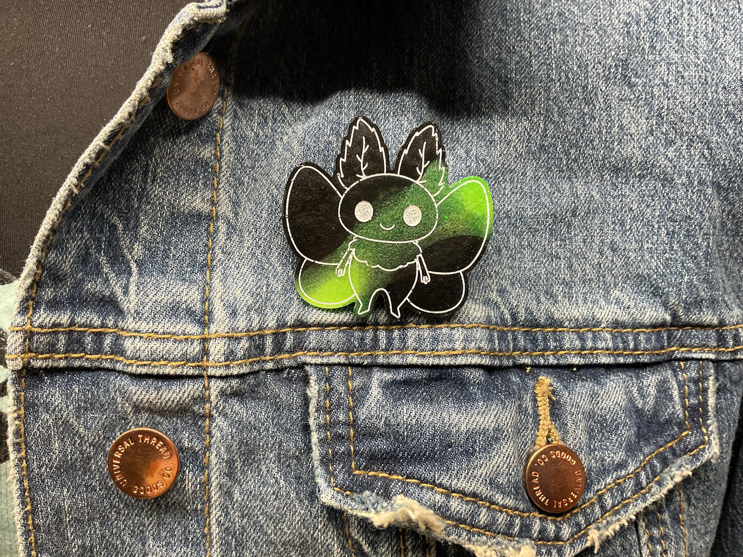Green & Black Glow In The Dark Mothman Pin