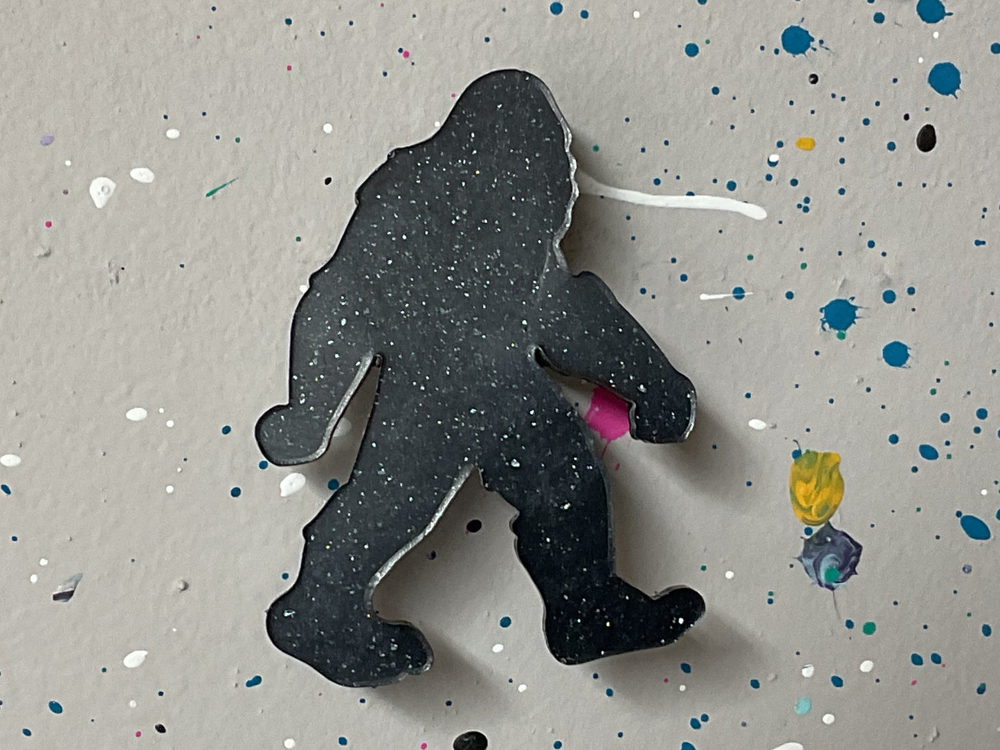 Small Black Glitter Bigfoot Magnet