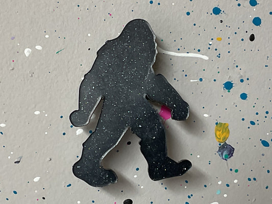Small Black Glitter Bigfoot Magnet