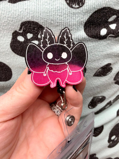 Hot Pink & Black Mothman Retractable Badge Reel - Glow in the Dark