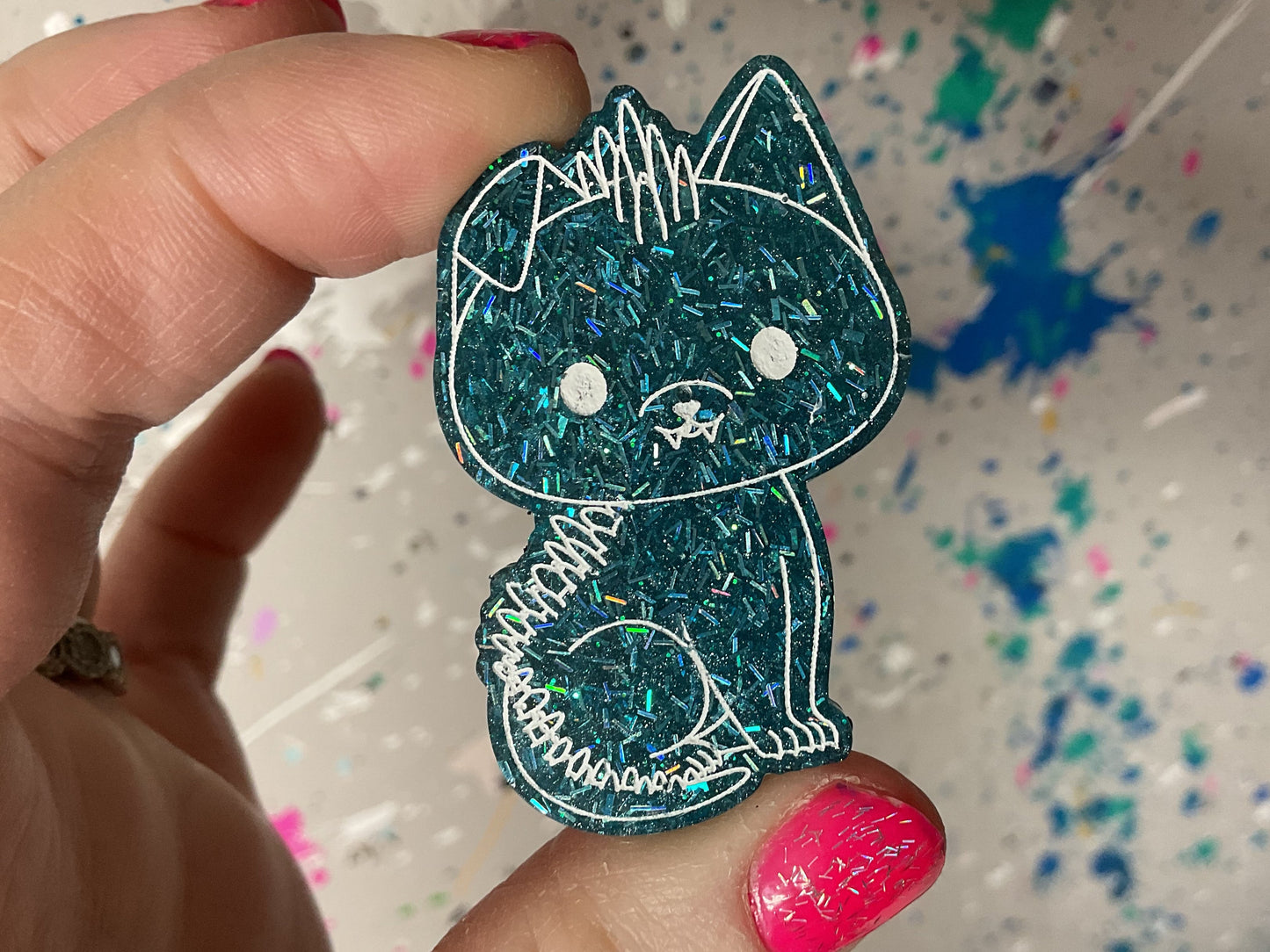 Small Glittery Teal Chupacabra Magnet