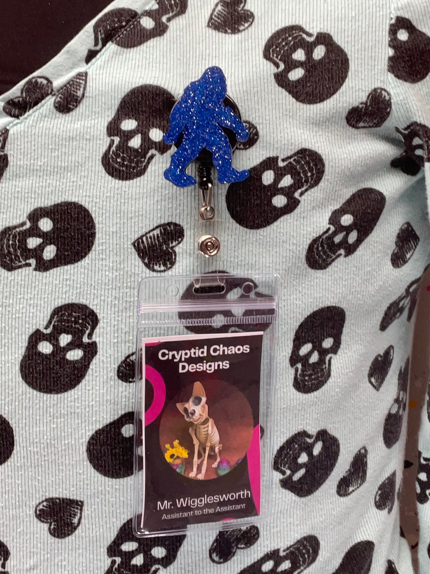 Blue with Silver Glitter Bigfoot Retractable Badge Reel