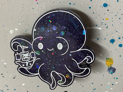 Small Purple Kraken Magnet With Holographic Glitter