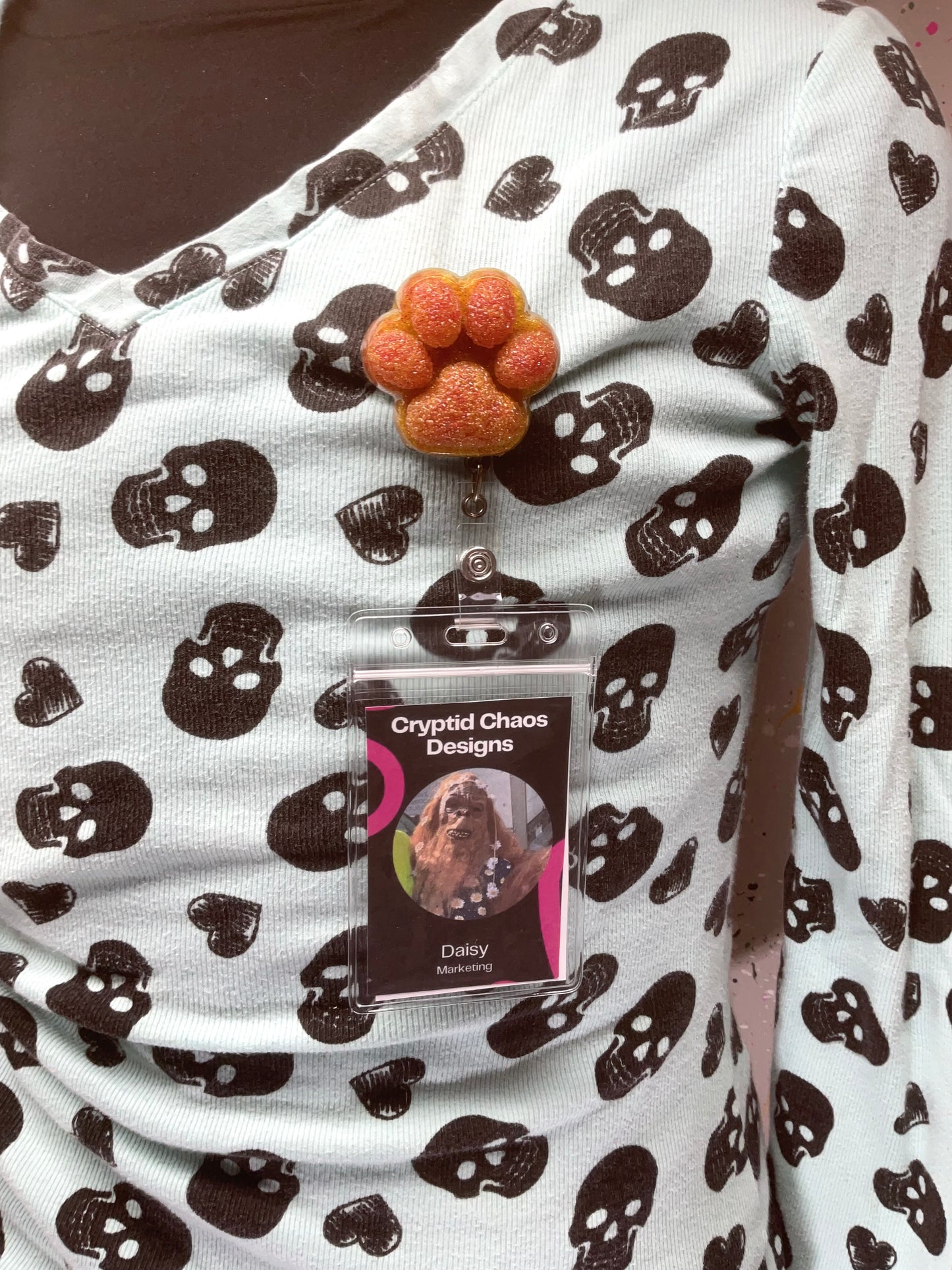 Orange 3D Paw Print Badge Reel