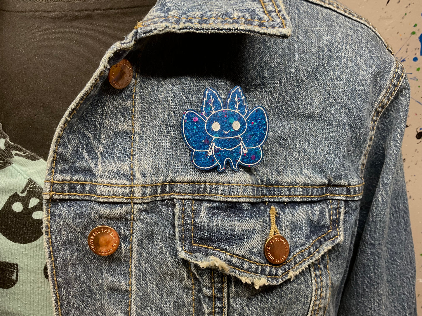 Blue Glitter Mothman Pin
