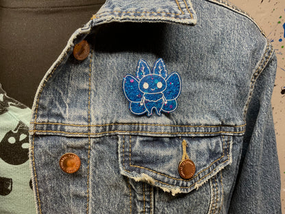 Blue Glitter Mothman Pin