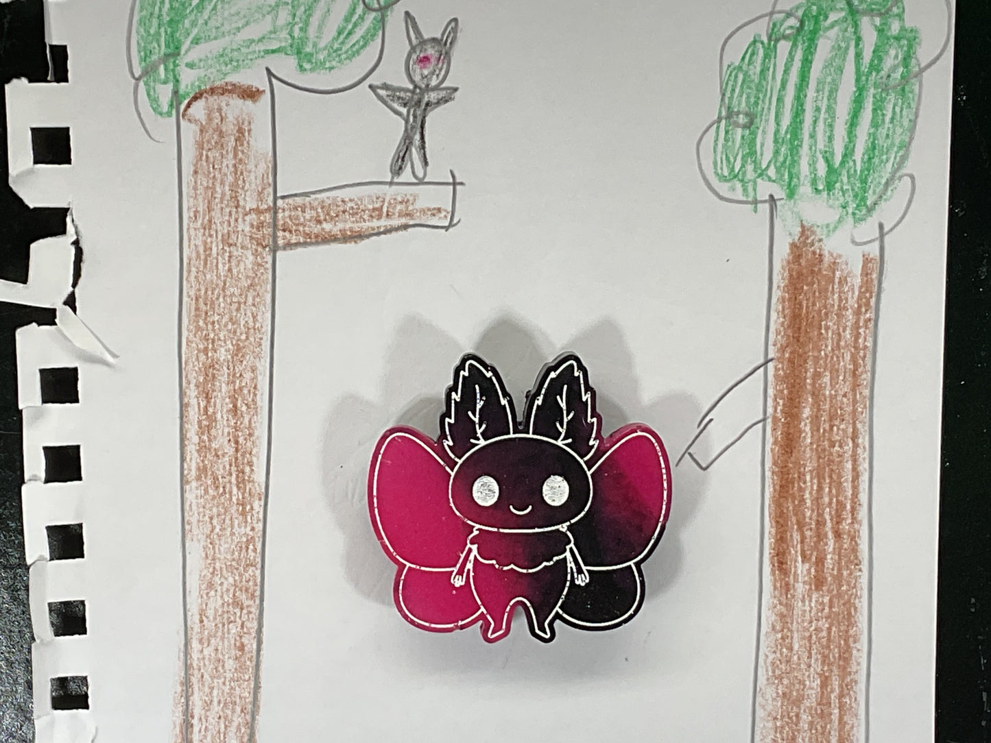 Small Pink & Black Mothman Magnet Glow in the Dark