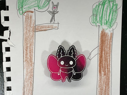 Small Pink & Black Mothman Magnet Glow in the Dark