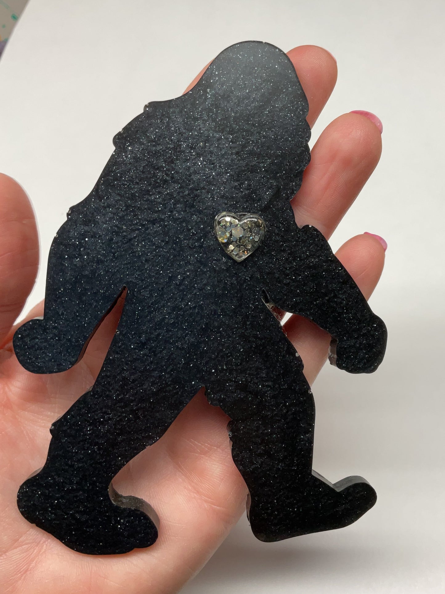 Black Bigfoot Magnet with Heart - 5 Inches Tall