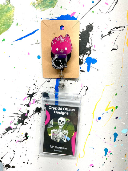 Hot Pink & Black Chupacabra Retractable Badge Reel-Glow In The Dark