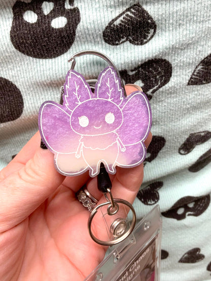Purple & White Mothman Retractable Badge Reel - Glow in the Dark