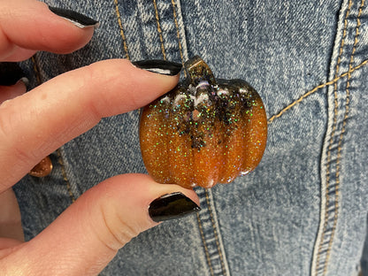 Orange & Black Pumpkin Pin with Green Glitter