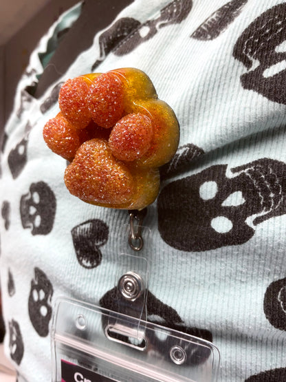 Orange 3D Paw Print Badge Reel