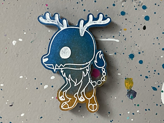 Small Blue Gold Wendigo Magnet Glow in the Dark