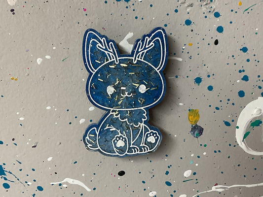 Small Blue Glitter Jackalope Magnet