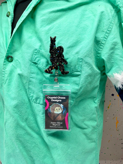 Black Bigfoot Rock Hand Retractable Badge Reel - Holographic Glitter