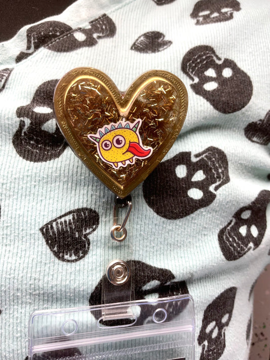 Yellow Monster Heart Retractable Badge Reel