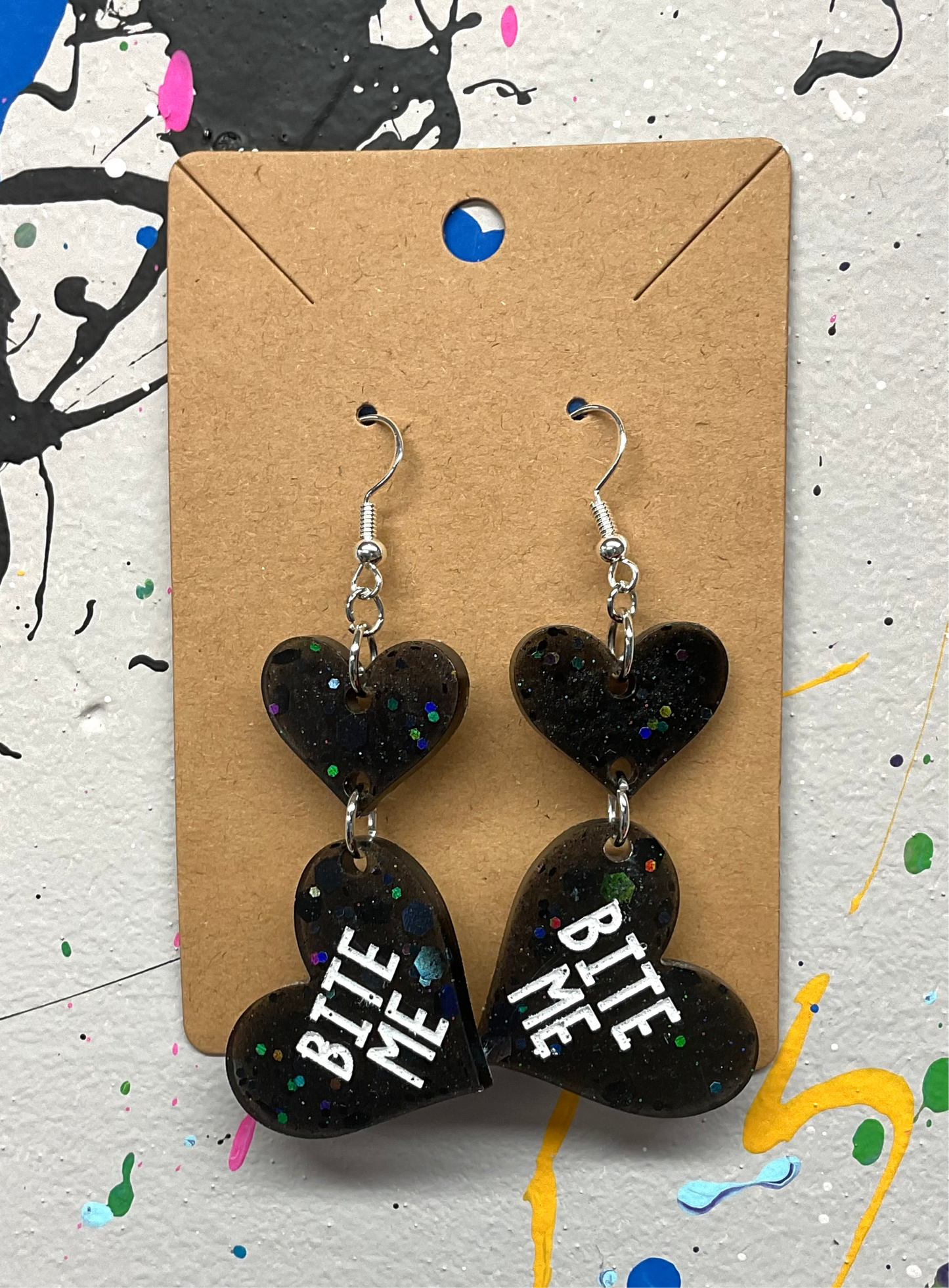 Bite Me Heart Earrings - Black Hypoallergenic