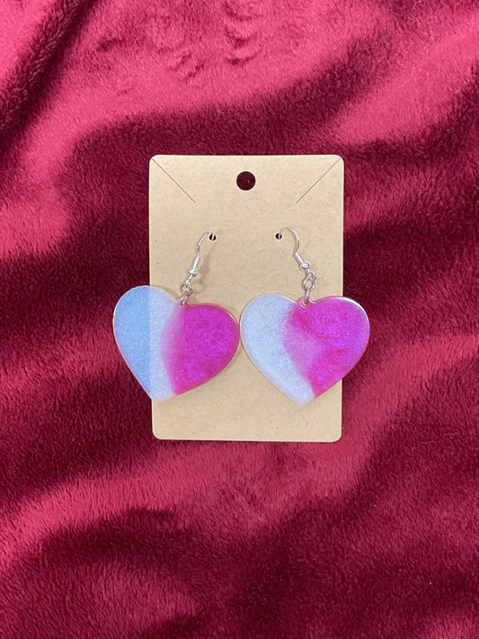 Pink & White Heart Hypoallergenic Earrings - Glow in the Dark