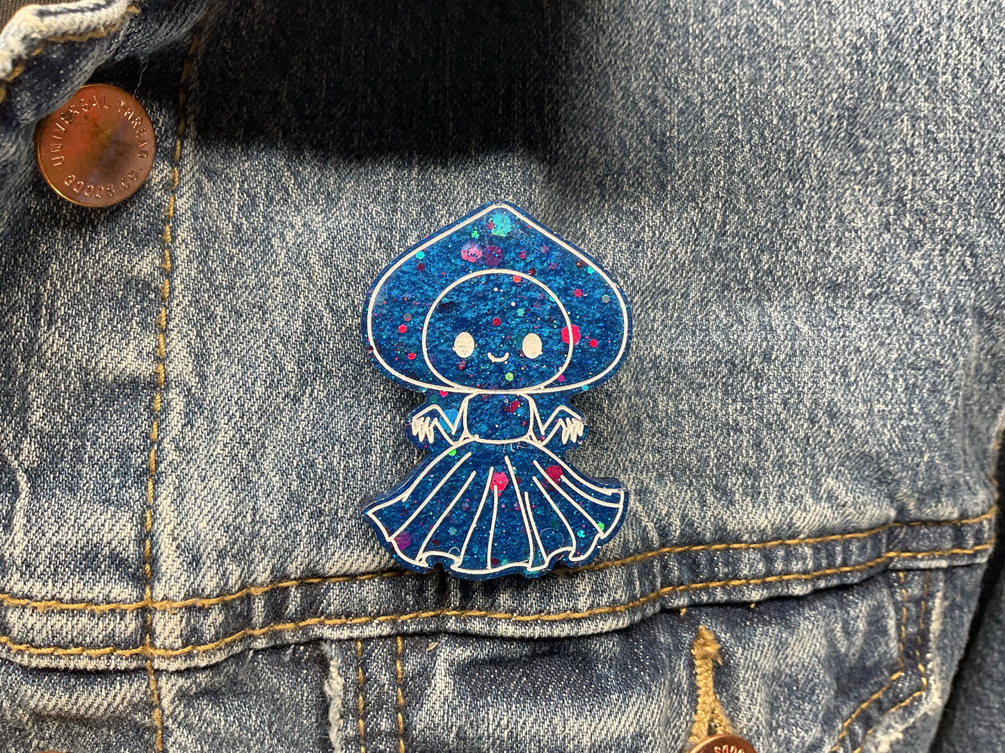 Blue Glitter Flatwoods Monster Pin